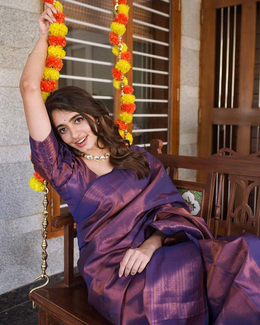 Violet Bliss Soft Semi-Silk Saree with Fashionable Blouse Piece