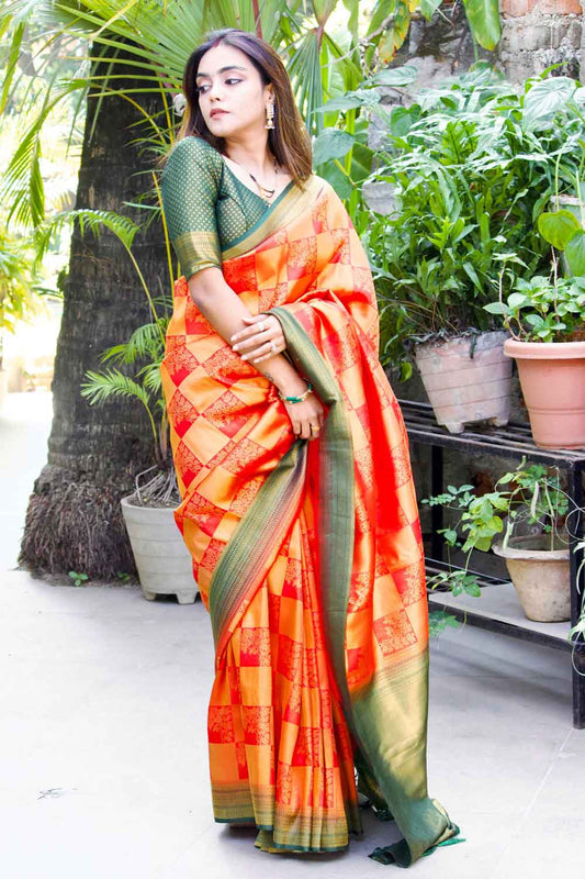 Radiant Orange Pure Soft Silk Saree with Stunning Blouse Piece