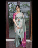 Stunning Fusion Firozi and Magenta Soft Silk Saree