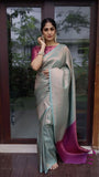 Stunning Fusion Firozi and Magenta Soft Silk Saree