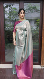 Stunning Fusion Firozi and Magenta Soft Silk Saree