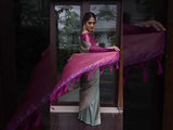 Stunning Fusion Firozi and Magenta Soft Silk Saree