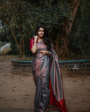 STUNNING DARK FIROZI COLOUR SAREE WITH HEAVY MAROON BROCADE BLOUSE