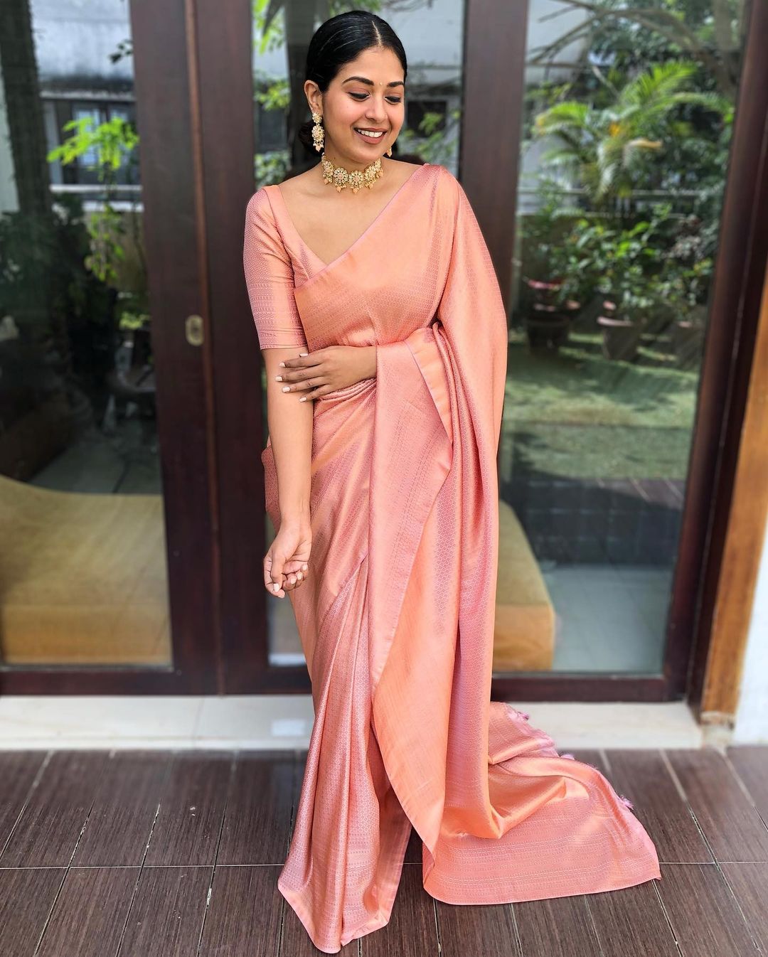 Pristine Peach Soft Silk Saree with Matching Blouse Piece