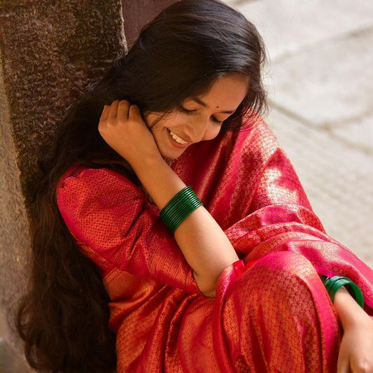 Pure Soft Silk Gajari Color Saree with Exquisite Zari Work