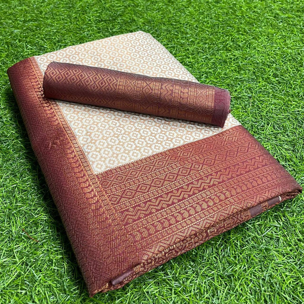 Regal Cream and Maroon Soft Silk Saree with Zari Work