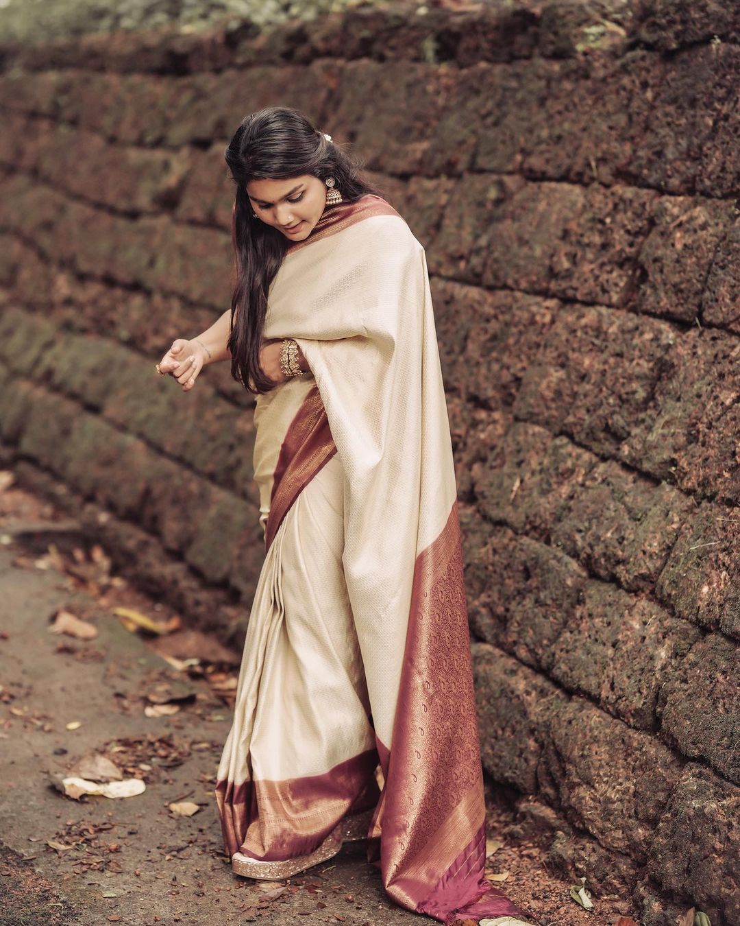 Regal Cream and Maroon Soft Silk Saree with Zari Work