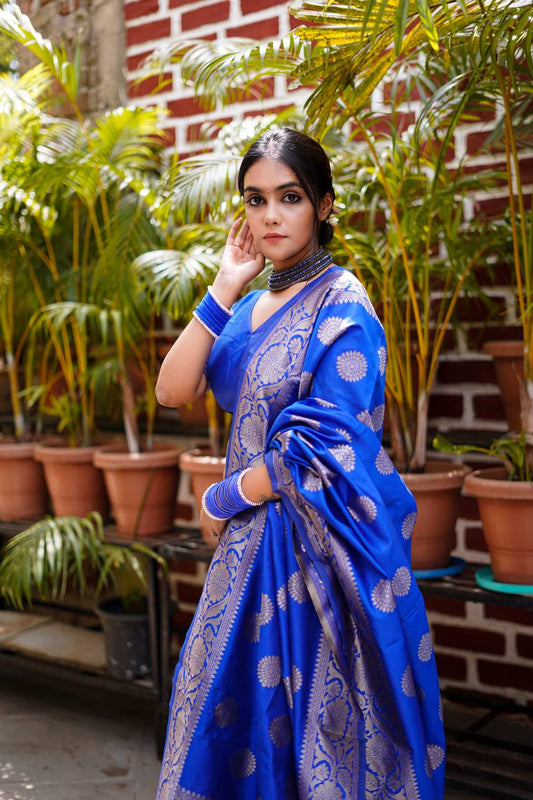 Royal Blue Weave with Golden Zari Embellishments Banarasi Lehenga Design