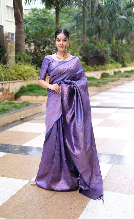 Tempting Royal Blue Pure Soft Silk Zari Saree With Blouse Piece