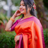 Twirl in Style with Incomparable Orange Pink Pure Soft Silk Saree