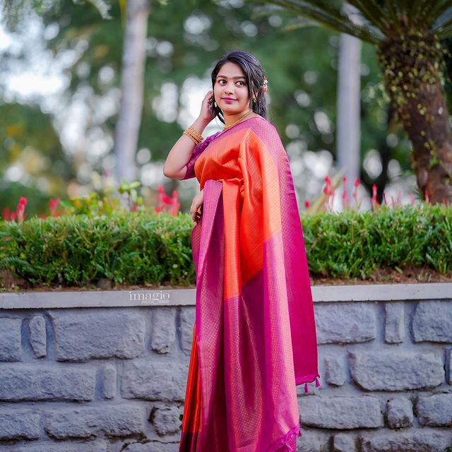 Twirl in Style with Incomparable Orange Pink Pure Soft Silk Saree