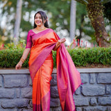 Twirl in Style with Incomparable Orange Pink Pure Soft Silk Saree