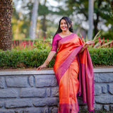 Twirl in Style with Incomparable Orange Pink Pure Soft Silk Saree