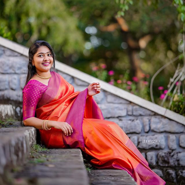 Twirl in Style with Incomparable Orange Pink Pure Soft Silk Saree