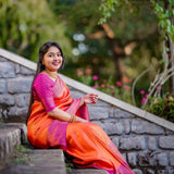 Twirl in Style with Incomparable Orange Pink Pure Soft Silk Saree